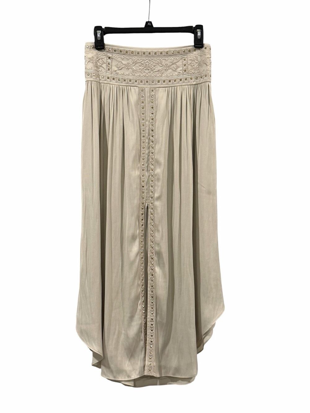 White House Black Market Gold Studded Ivory Midi Skirt Women Small Renaissance